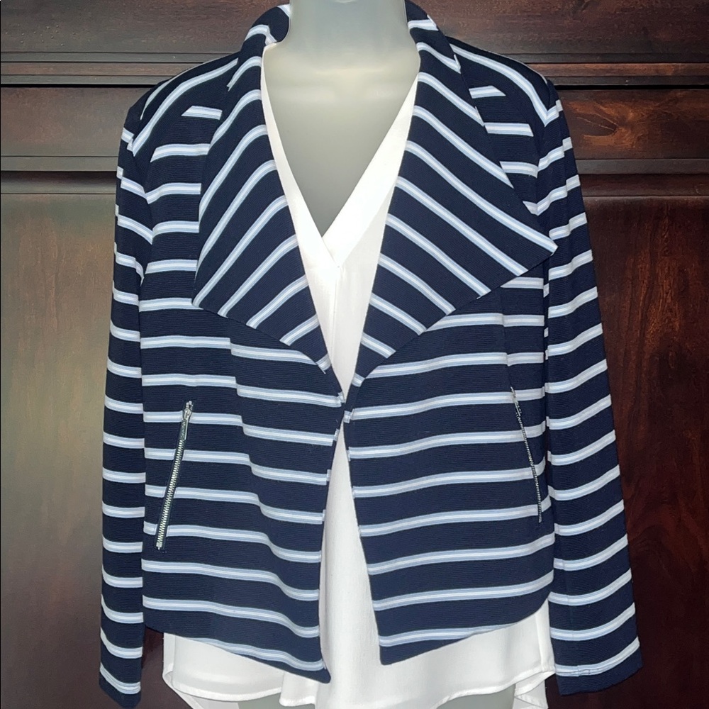 Calvin Klein Navy Blue Cropped Moto Jacket